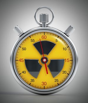 Chronometer with radiation icon. Nuclear war countdown concept. 3D illustration.