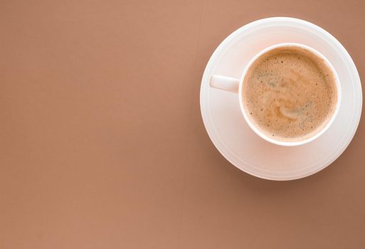 Drinks menu, italian espresso recipe and organic shop concept - Cup of hot coffee as breakfast drink, flatlay cups on beige background