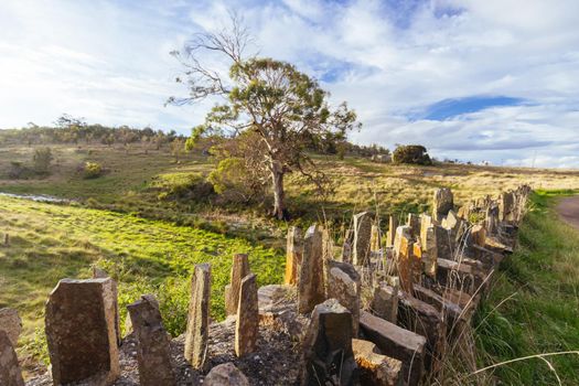 The famous Spiky Bridge and surrounding landscape built by convicts in mid 19th century near Swansea in Tasmania, Australia