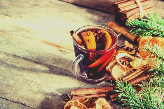 Mulled wine. With spices. Selective focus. Food and drink