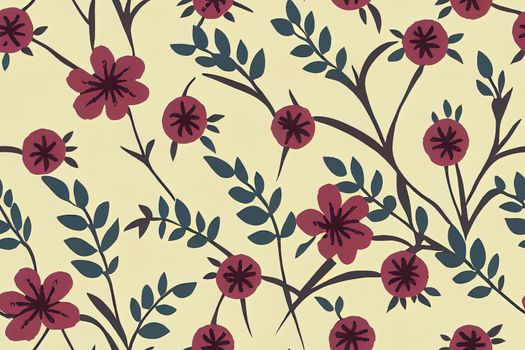 Floral vintage seamless pattern wit birds for retro wallpapers. Enchanted Vintage Flowers. Arts and Crafts movement inspired. Design for wrapping paper, wallpaper, fabrics and fashion clothes.. High quality illustration