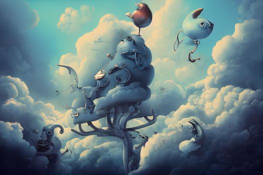 Blue sky through the cloudy day. High quality illustration