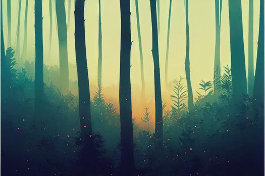 Beautiful Natural Forest Dawn Background. High quality illustration