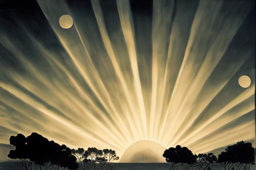Sunset with sun rays. High quality illustration