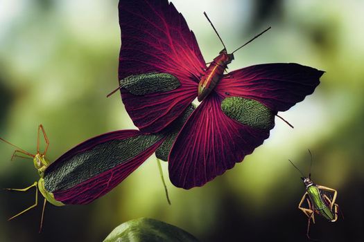 Enchantment of Green Plants and Leaf Grasshoppers eating at Banjarmasin, Indonesia. High quality illustration