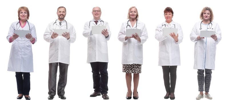 group of doctors with clipboard isolated on white background