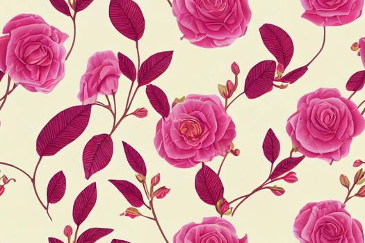 Seamless pattern with spring flowers and leaves. modern pastel summer, winter rose background. floral pattern for wallpaper or fabric. autumn Flower rose. Botanic Tile.. High quality illustration