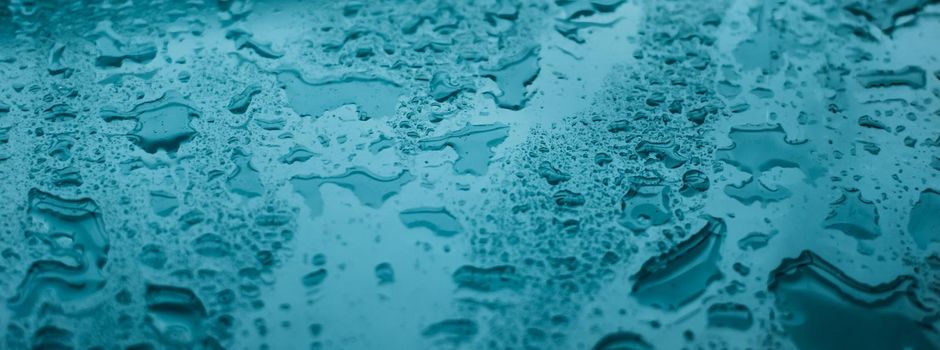 Liquid, wet and zen concept - Water texture abstract background, aqua drops on turquoise glass as science macro element, rainy weather and nature surface art backdrop for environmental brand design