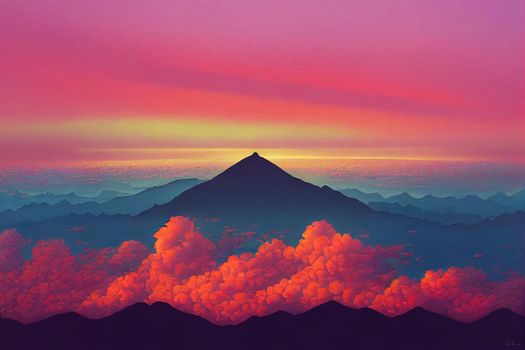 Beautiful Blue Orange Pink Afternoon Sky. High quality illustration