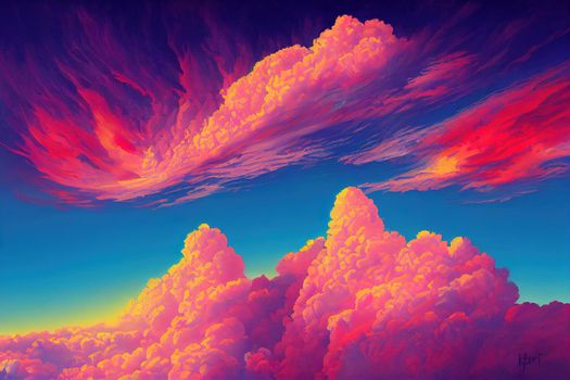 colorful sky with sun in clouds of altitude. High quality illustration