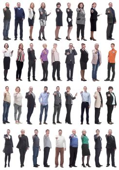 group of business people showing finger at camera isolated on white background