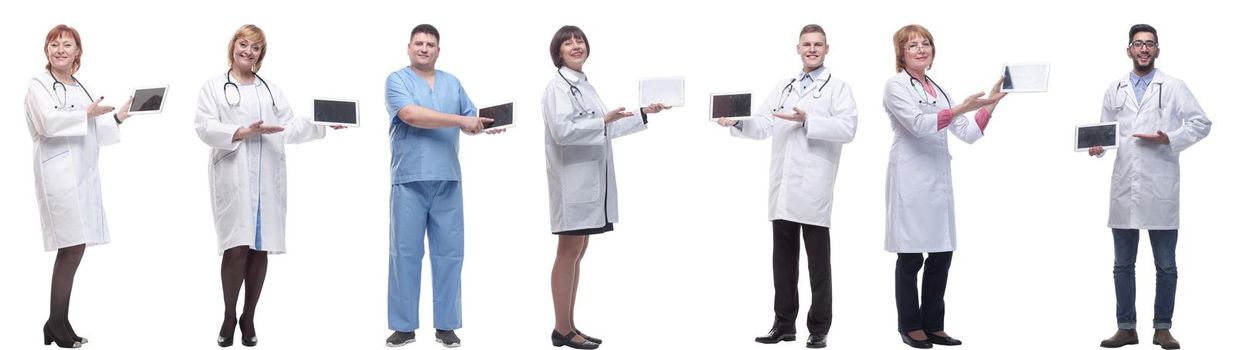 group of doctors with clipboard isolated on white background