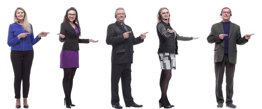 group of business people with microphone isolated on white background