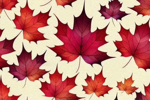 Beautiful seamless autumn pattern with watercolor colorful maple leaves. Stock illustration.. High quality illustration