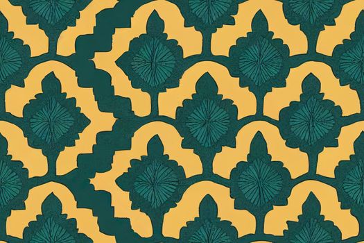 Seamless ornamental pattern Bohemian style indian pattern in green yellow and blue Trendy eastern design for fabric and interior textiles Paisley colorful design Vintage hand drawn ornate illustration. High quality illustration