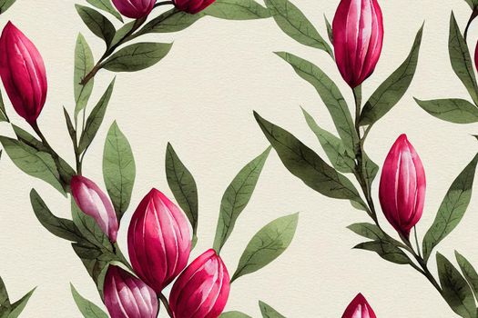 seamless floral pattern with magnolies in watercolor style. High quality illustration