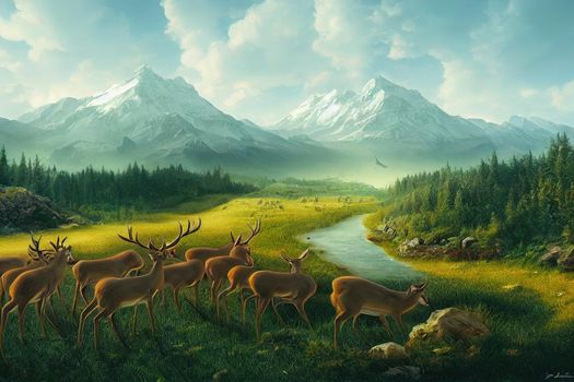 3d illustrations of deer and natural scenery. High quality illustration