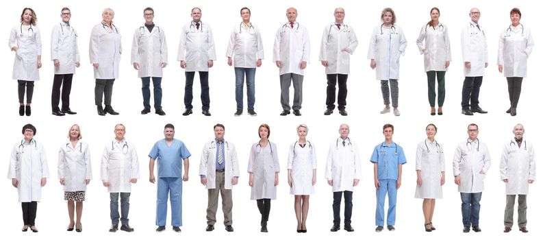 group of doctors in full length isolated on white background