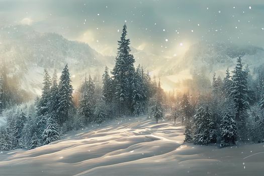 Winter panorama of the snowy forest. Snowy winter forest panoramic landscape. Winter snow nature panorama. Winter snow panoramic landscape. High quality illustration