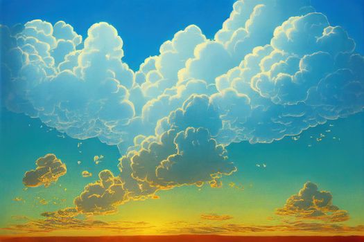 Beautiful clouds with blue sky background. Nature weather, cloud blue sky and sun. High quality illustration