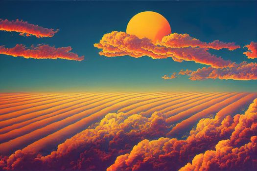 sky with clouds and sun. High quality illustration