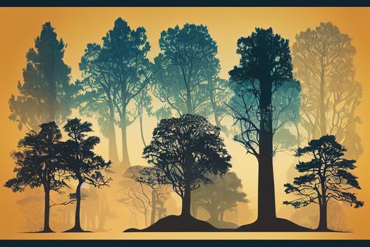 Tree collection, Forest silhouette, isolated on white, illustration.. High quality illustration