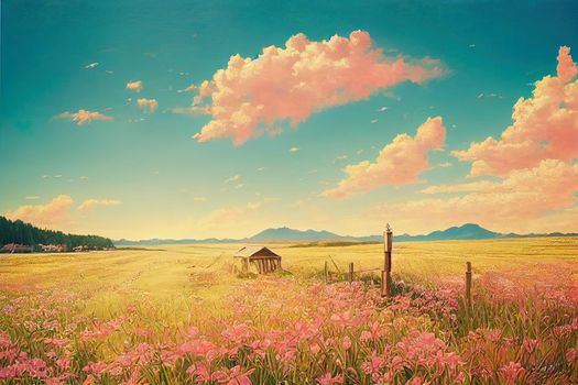 spring and summer season with beauty clear and bright sky and cloudy background. High quality illustration