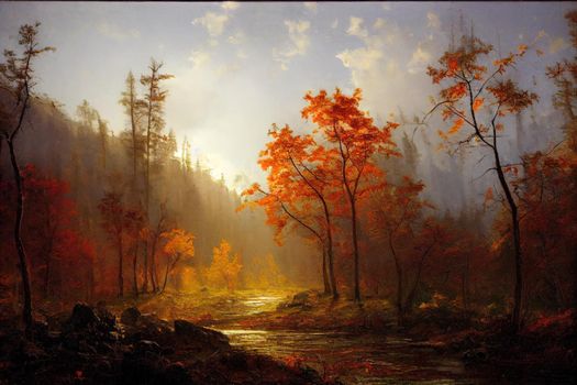 Autumn morning in the forest. High quality illustration