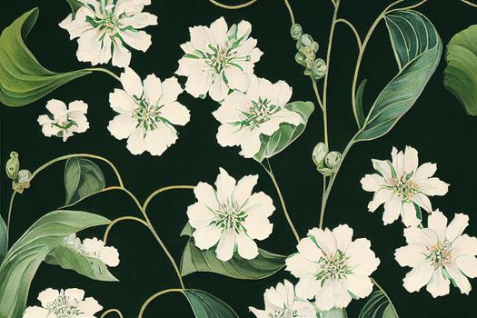 green leafy flowers have a panorama that is so beautiful it makes the eyes enchanted. High quality illustration