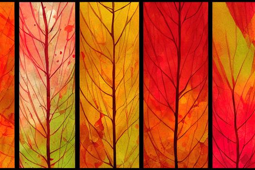Autumn sale banner with watercolor autumn leaves for social medis posts, templates, Bright fall illustration of orange, red, green ,ellow leaves for sale promotions. High quality illustration
