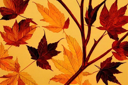 golden oriental background material depicting autumn leaves. High quality illustration