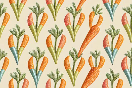 Striped carrot. Seamless doodle pattern. Cartoon design. texture. Easter decor element.. High quality illustration