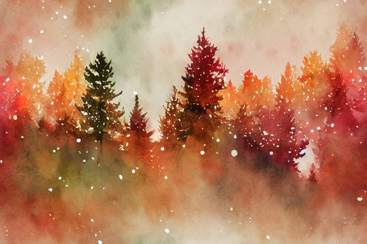 Watercolor autumn trees . Autumn forest,hill. Watercolor art background. Beautiful splash of paint. Abstract creative seamless background. Country landscape, park. Eco. fabric, material, scarf. High quality illustration