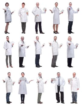 group of doctors with clipboard isolated on white background