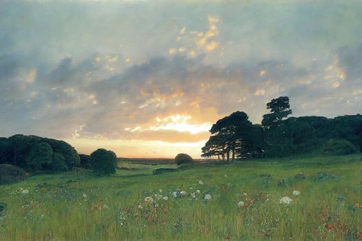 Davidstow Woods On A Summer Cornish Sunset. High quality illustration