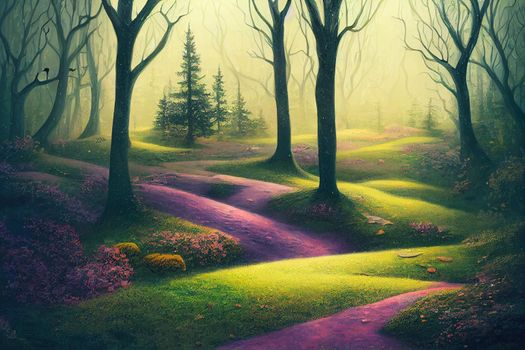 enchanted dream forest background illustration. High quality illustration