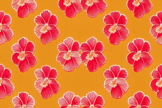 Hawaiian style hibiscus and tribal element fabric patchwork abstract vintage seamless pattern. High quality illustration