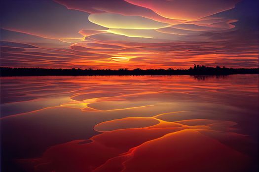 Fiery orange sunset sky. Beautiful sky.. High quality illustration