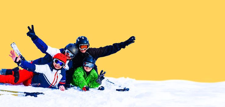 Smiling ski friends skiing alps resort.