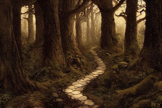 Path through the woods. High quality illustration