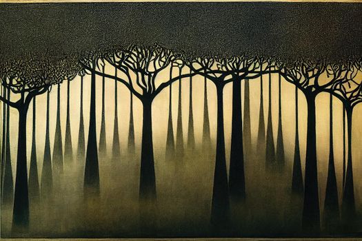 Ficus Benjamina tree in the garden on a foggy morning. High quality illustration