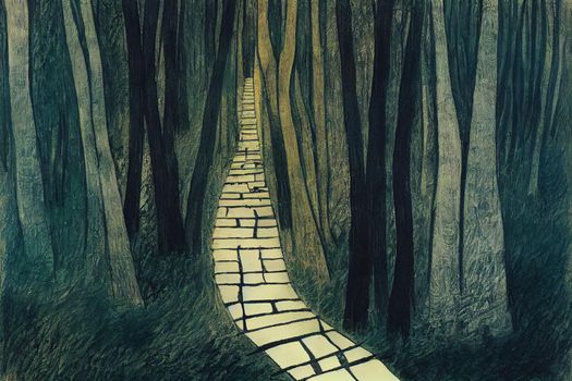 Pathway Through A Dense Forest. High quality illustration