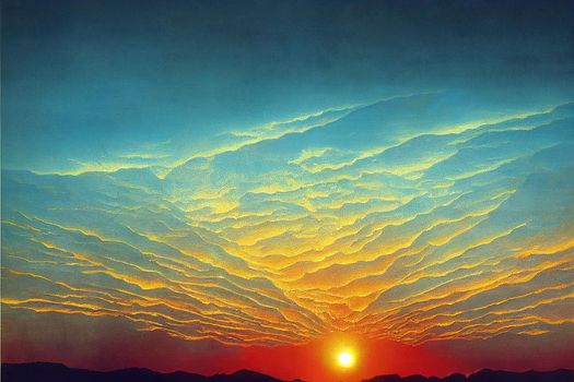The morning sky looked like a bright golden sky. The sunrise is decorated with clouds in various shapes. Looks beautiful.. High quality illustration
