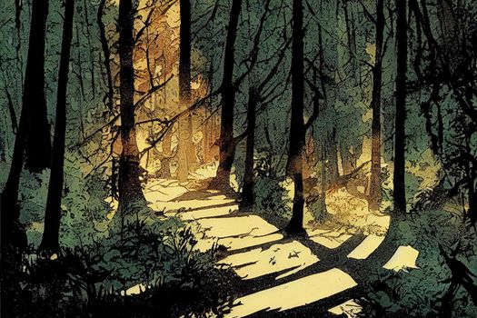 sunrays in the woods. High quality illustration