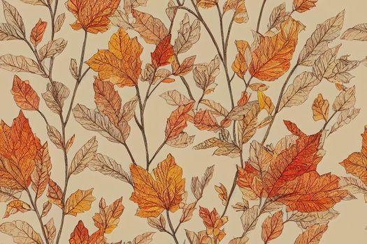 Autumn botanical seamless pattern in 70s style. Boho flowers. Perfect for kids wall wallpaper, gift paper, pattern fills, web page background, greeting cards.. High quality illustration
