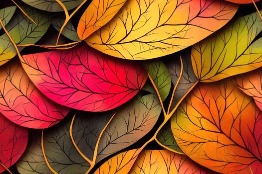 Watercolour transparent autumn leaves and branches pattern background.. High quality illustration
