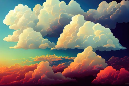 Cloudscape. Blue sky and white cloud. Sunny day. Cumulus cloud.. High quality illustration