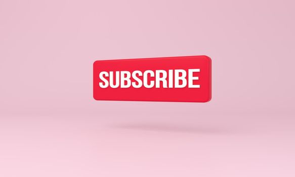 Subscribe icon on minimal pink background. 3d rendering.