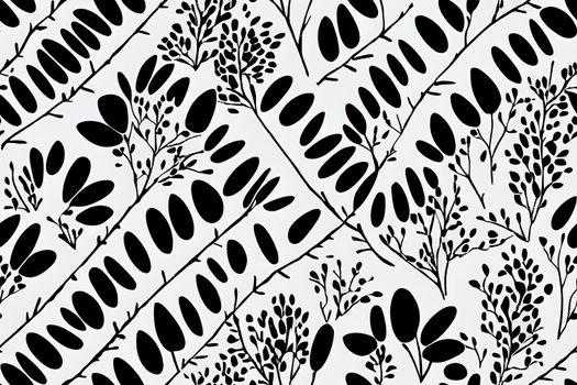 Doodle forest animals black and white seamless pattern. Funny coloring page with woodland characters. illustration. High quality illustration