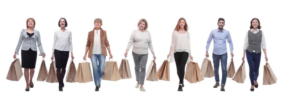 collage concept shoppers queuing isolated on white background